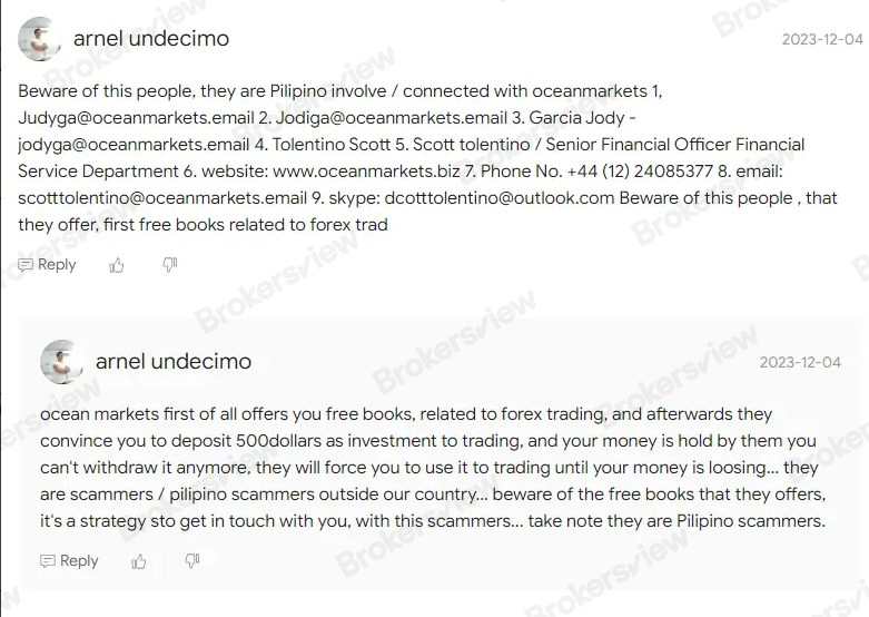 A victim is complaining about Ocean Markets