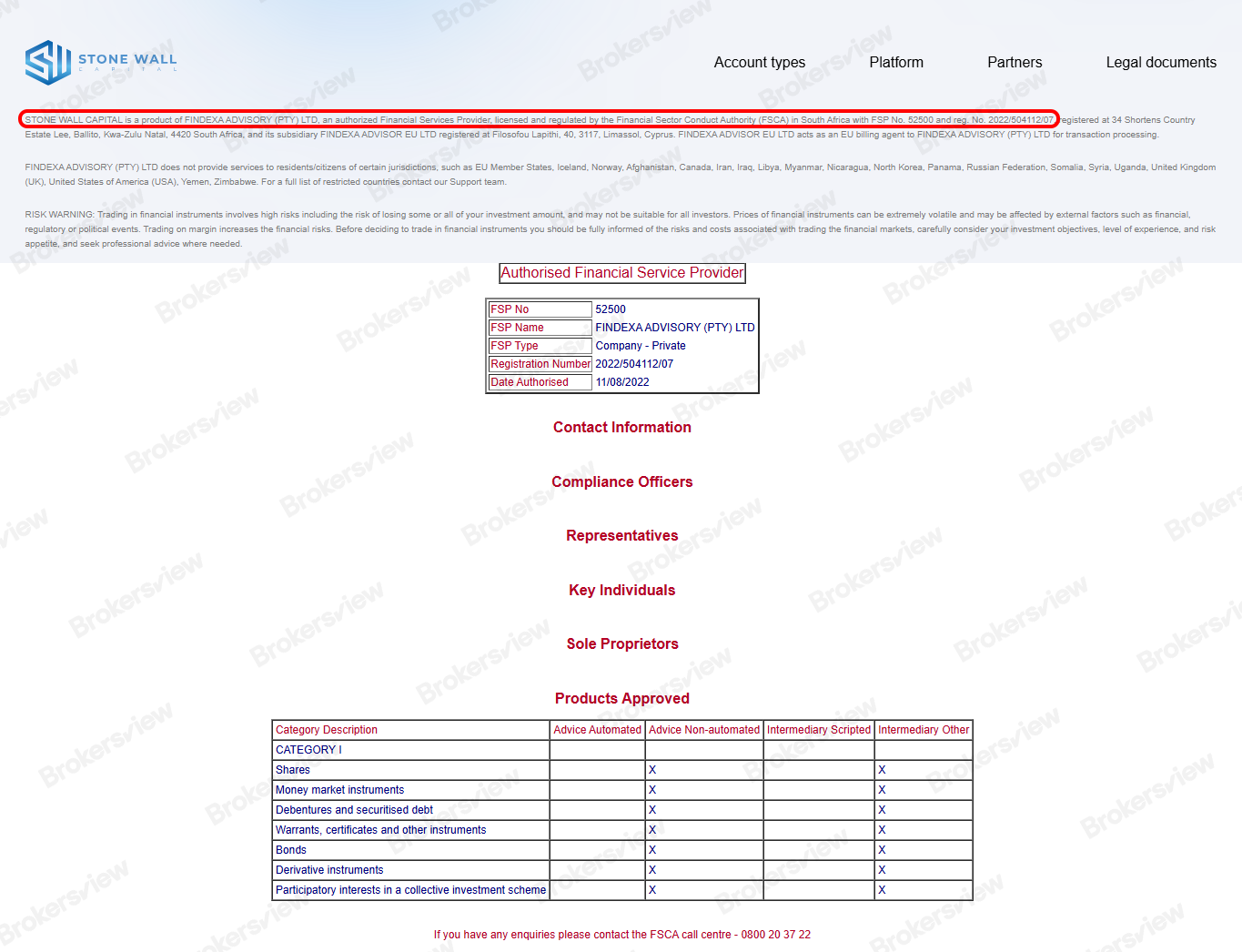 StoneWall Capital claims to be regulated by FSCA