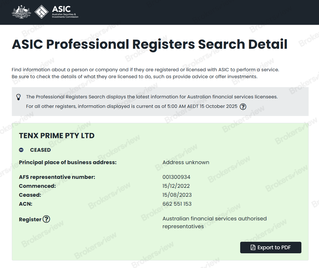 TenX Prime is not regulated by the ASIC